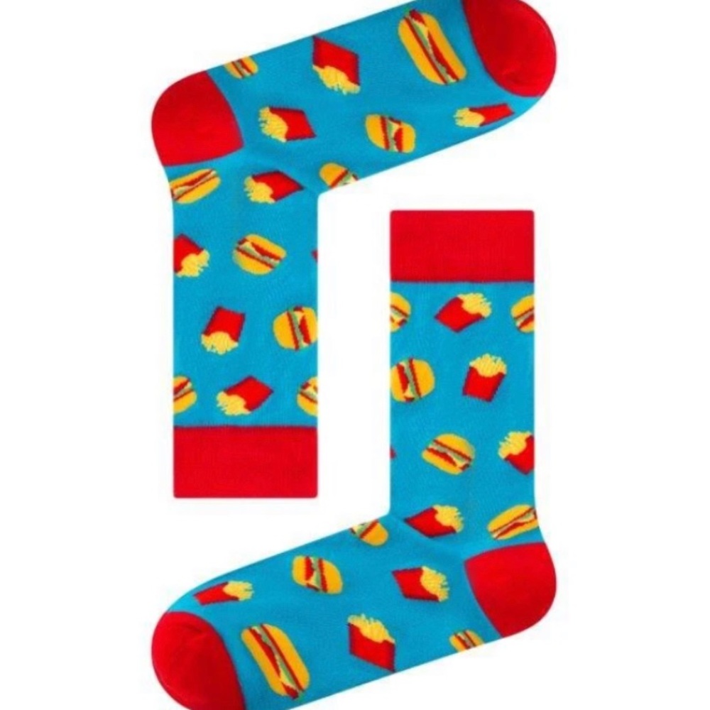NWT Fast Food Burger Fries Blue Crew Novelty Socks